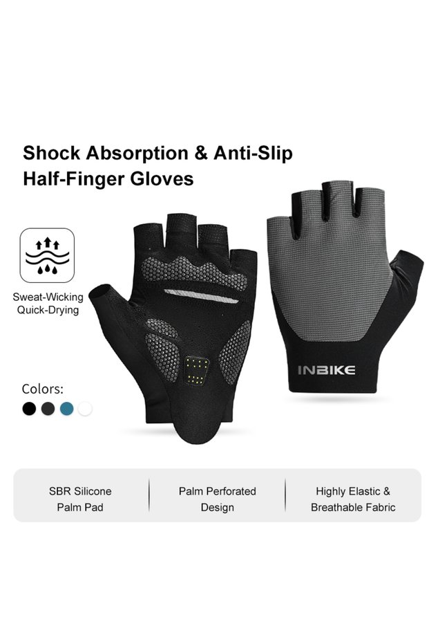 INBIKE S Grey INBIKE Half Finger Cycling Gloves 2025 Summer Unisex Breathable Cushioning Abrasion-re