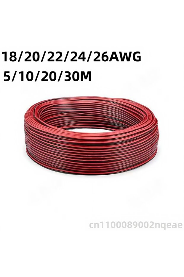 سلك كهربائي أحمر وأسود 30 متر 20 AWG ثنائي النواة 18 20 22 24 26 كابل شريط LED نحاس مطلي بالقصدير