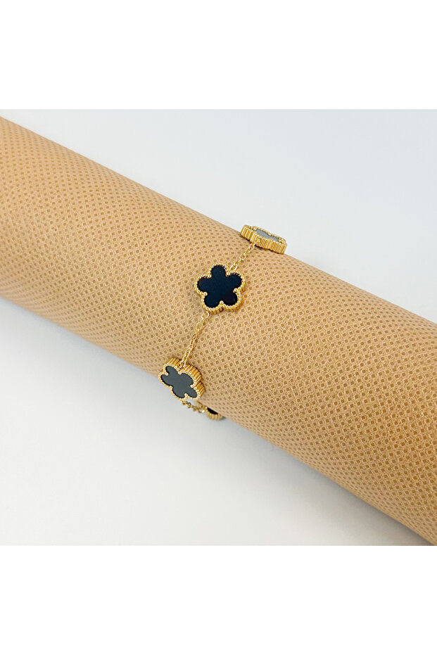 16.5cm black bracelet Adjustable Stainless Steel Bracelet Double Sided Bracelets Five Leaf Petals Fl