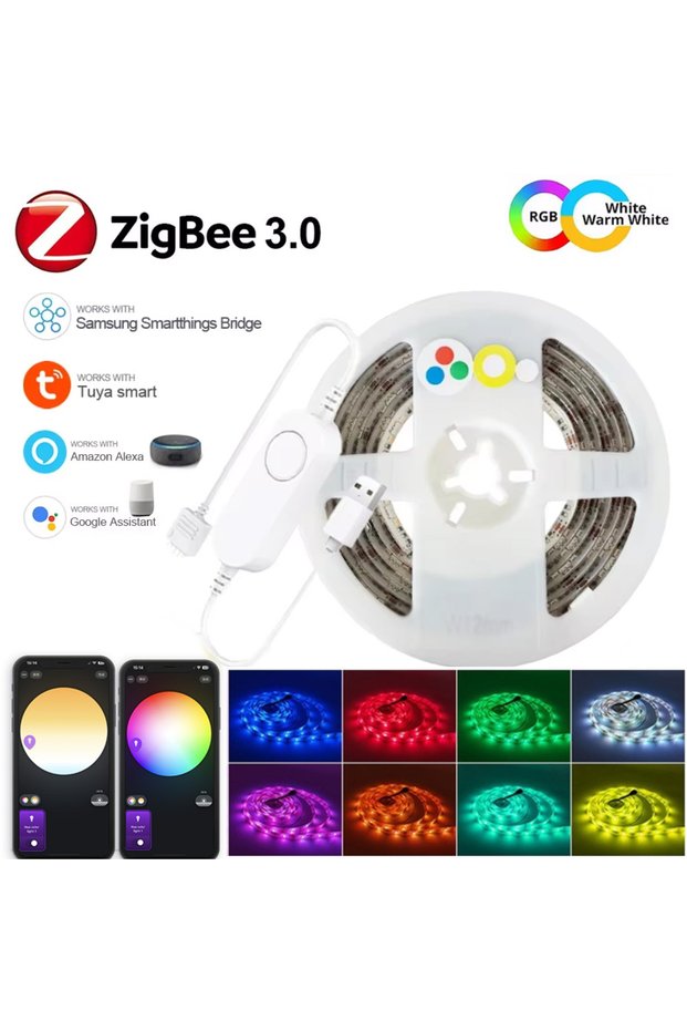 شريط إضاءة LED ذكي غير مقاوم للماء من 3M مع وحدة تحكم USB، يدعم تطبيق Tuya Zigbee للتحكم، 5050 RGBCCT LED.