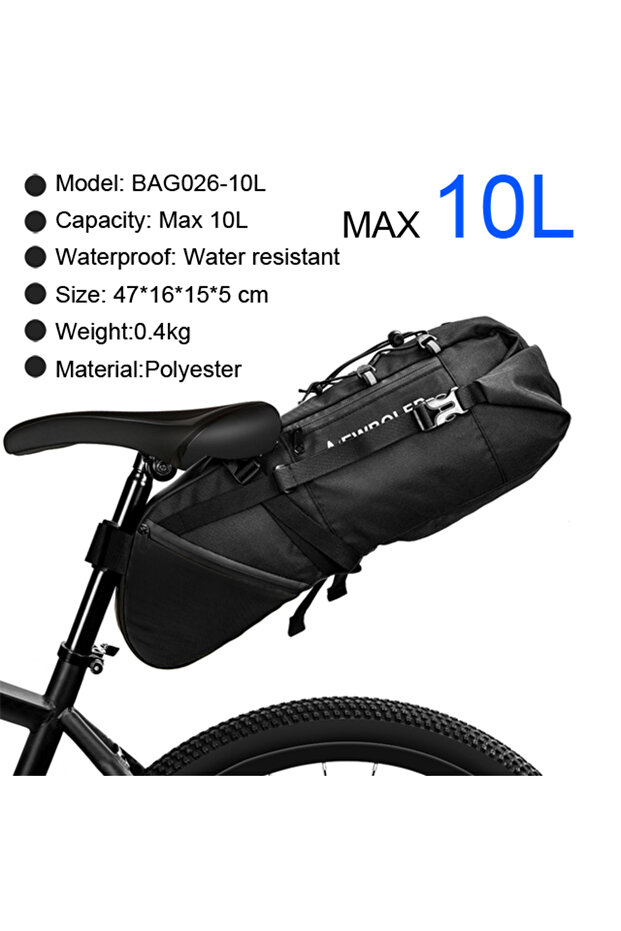 BAG026 10L NEWBOLER Bike Bag Waterproof 13L Large Capacity Bicycle Saddle Bag Cycling Foldable Tail