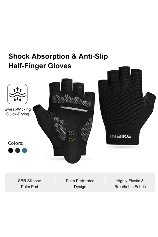 INBIKE XL Black INBIKE Half Finger Cycling Gloves 2025 Summer Unisex Breathable Cushioning Abrasion-