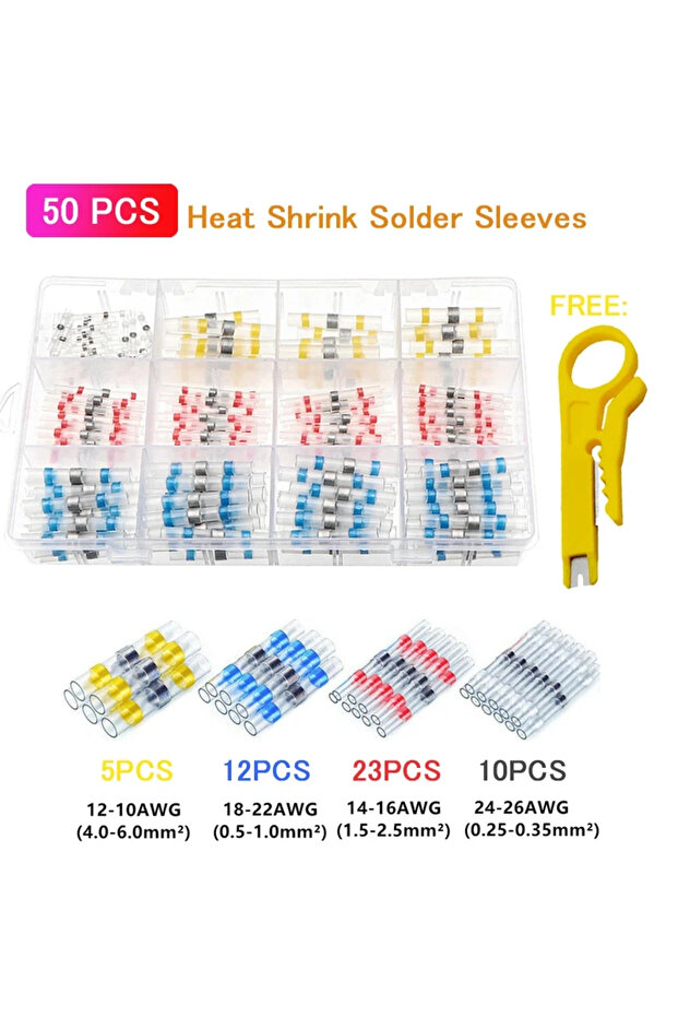 50Pcs 50/100/300/800/1000pcs Practical Electrical Waterproof Seal Heat Shrink Butt Terminals Solder