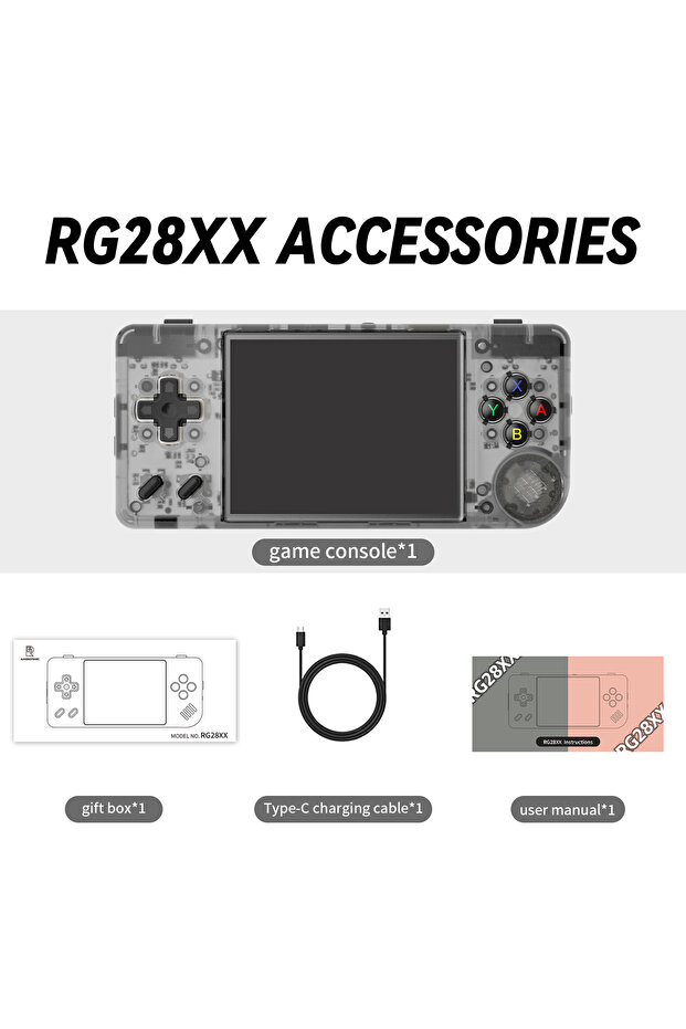 64G Black T ANBERNIC RG28XX Handheld Game Console 2.83-inch 640*480 IPS Screen Linux System 3100mAh