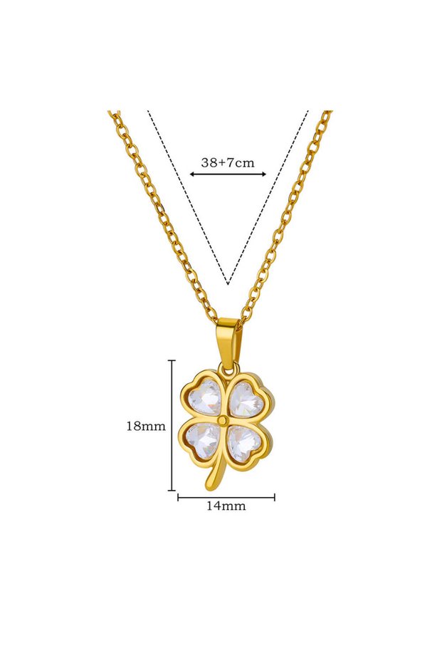 N06279G-2 Four Leaf Clover Stainless Steel Necklaces For Women Green Zircon Gold Color Quality Jewel