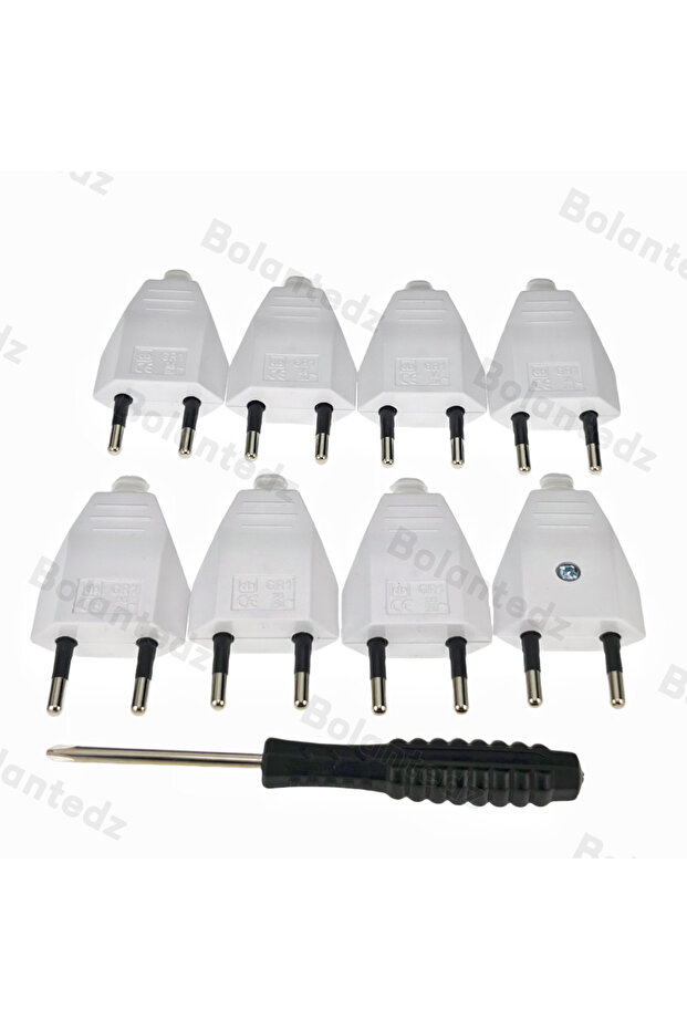 WHITE 8pcs EU European Plug with Screwdriver 2 Pin Male AC Electric Power Socket Adapter 110V~250V R