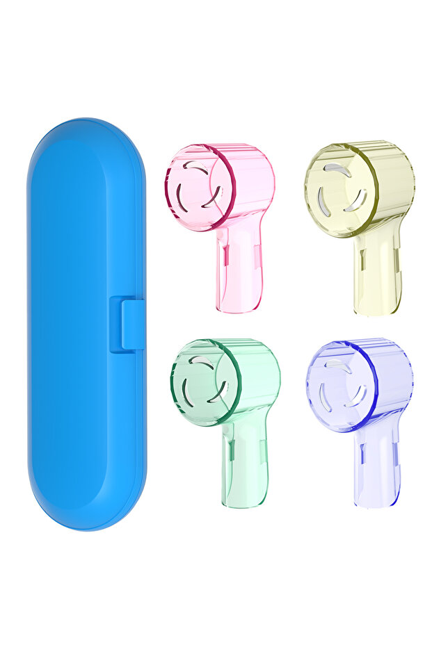 Blue-4MC Reusable Toothbrush Travel Case and 4 Brush Heads Dustproof Covers Set, Compatible with Ora