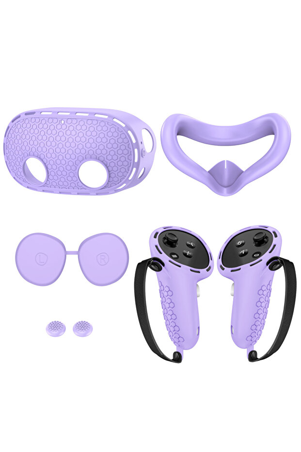 PURPLE Compatible with Meta Quest 3S Accessories, VR Silicone Face Cover, Shell Cover, Touch Control