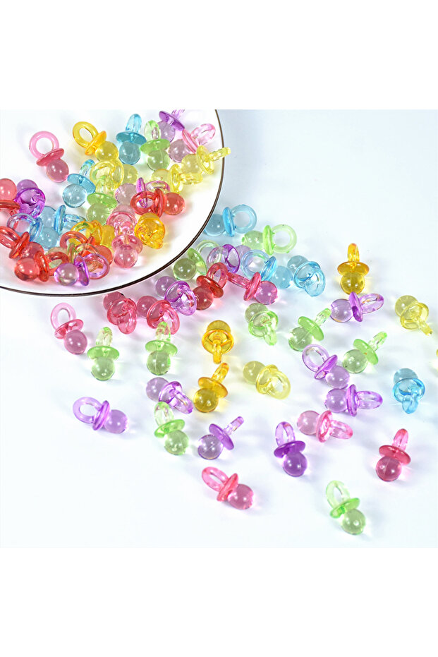 B04 50pcs Mini Acrylic Blue Pink Pacifier Nipple Gender Reveal Table Scatter for Baby Shower Kids Bi