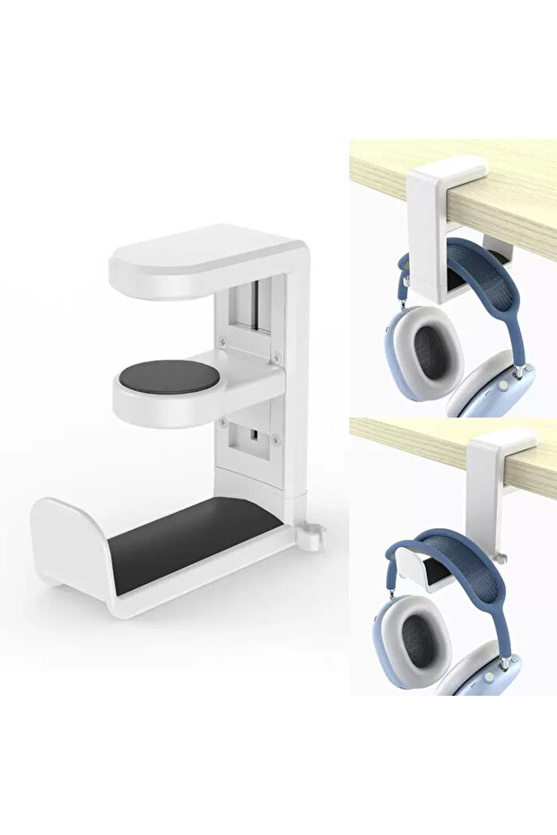 White 360° Rotating Headphone Stand Adjustablet No Punch Desktop Headset Holder Gaming Headse Desk H