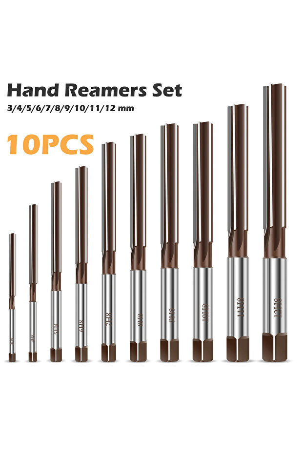 Brown 10Pcs 10Pcs Hand Reamer Set 9Sicr Alloy Steel Straight Shank Wood Hole Reamer Tool H8 Precise