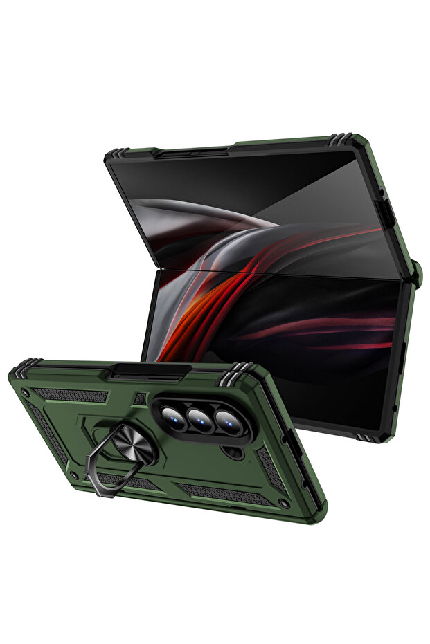 Galaxy Z Fold7 Army green Armor Phone Case for Z Fold 7 6 5 Fold7 Fold6 Fold5 Sockproof Ring Holde