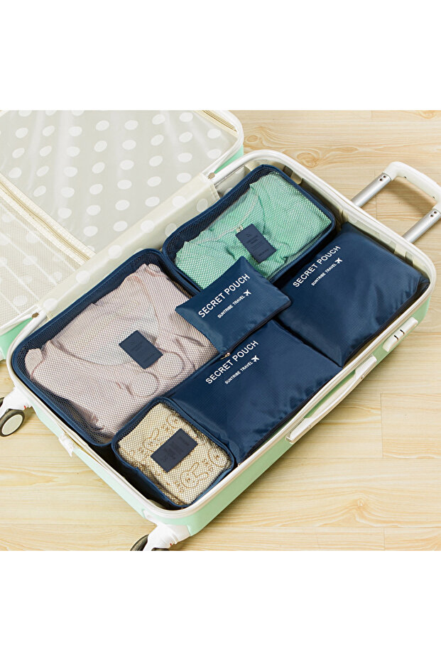 Navy Blue 6-piece/set Travel Storage Bag Portable Large Capacity Waterproof Luggage Compartment Clot