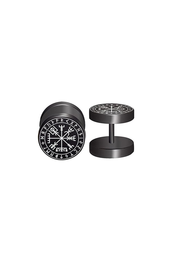 18G-1.0mm-0.039in A1-1Pair-Style1 1Pair 18G Viking Rune Round Stud Earrings for Men Women, 316L Stai