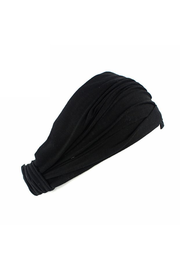 Size fits all black New Summer Women Solid Cotton Headband Elastic Wide Soft Girls Sports Yoga Knott