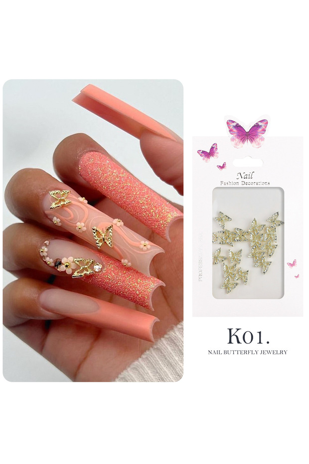 01 20pcs Alloy Butterfly Rhinestones For Nails 3D Stereoscopic Nail Art Luxury DIY Manicure Design A
