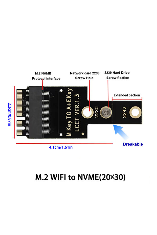 22x30 M.2 WiFi Wireless Network Card A+E Key Bit to 2230 NVMe Hard Drive M.2 NGFF SSD Adapter Card