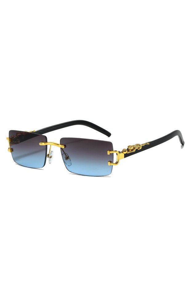 Golden Gray Blue Fashion Rimless Sunglasses Women Men Cheetah Decoration Rectangular Brand Designer