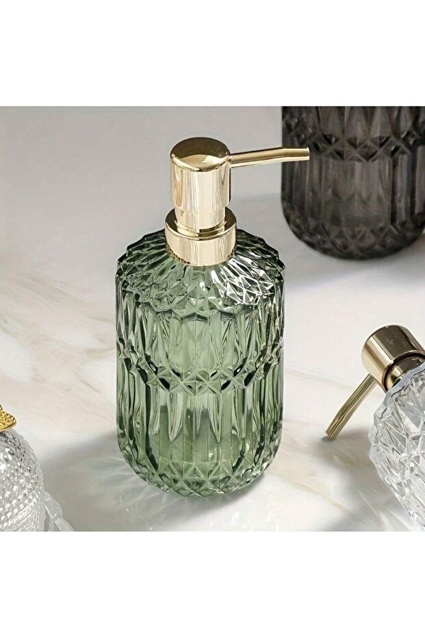 green 1pc 13.32oz Glass Soap Dispenser Refillable Pump Bottle For Liquid Soap,Shower Gel,Hand Soap,