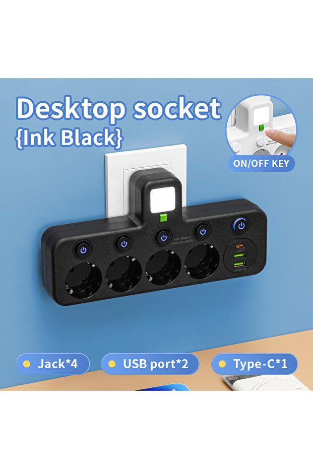 Black USB EU Plug Outlet 5 Sockets Electrical Socket No Extension Cord With or without it USB Ty