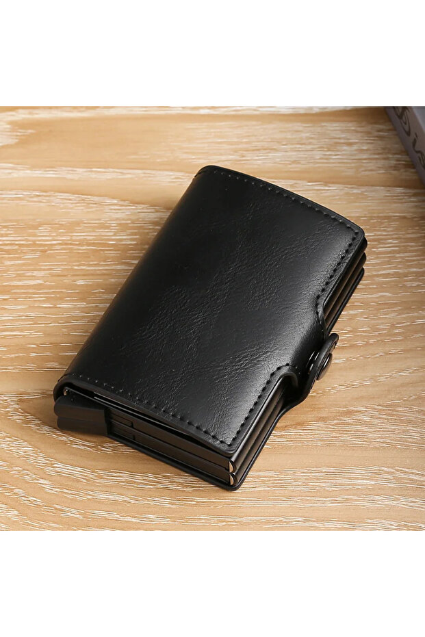 Black1 New Double Layer High Capacity Men ID Credit Bank Card Holder Wallet Anti Rfid Blocking Prote