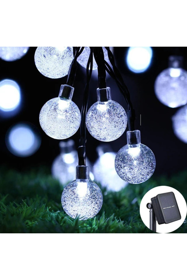 20 مصباح LED أبيض يعمل بالطاقة الشمسية بطول 5 أمتار، سلسلة مصابيح LED من الكريستال الكروي الشمسي، إضاءة خارجية تعمل بالطاقة الشمسية IP65، خرافية