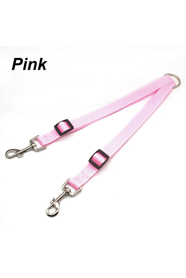 Pink Double Twin Dual Coupler Dog Leash Two in One Strong Nylon V Shape Adjustable Pet Dog Leash Col