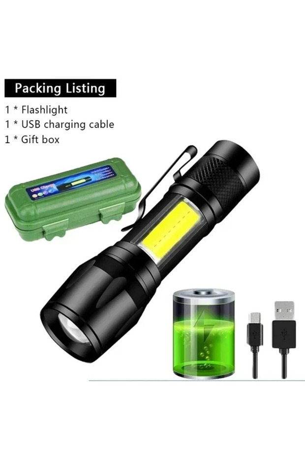 1PC With Box Mini LED Flashlight COB+XPE Portable Torch USB Charging Camping Lantern Zoomable Focus