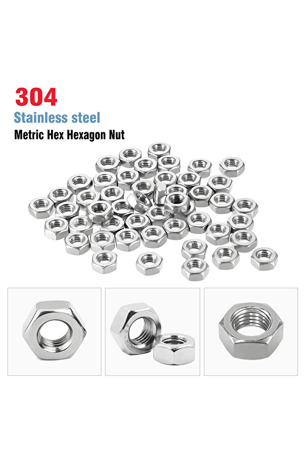 M3 100PCS Metric Hex Hexagon Nut 304 Stainless Steel Screw Nuts DIN934 M2 M3 M4 M5 M6 M8 M10 M12 M1