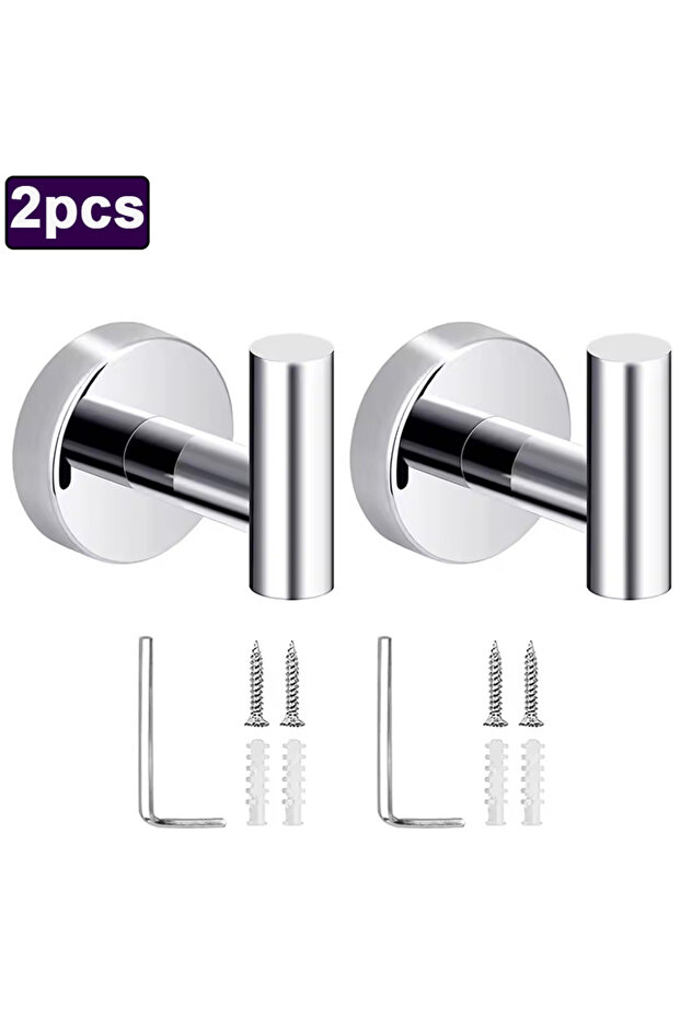 Sliver-2pcs Stainless Steel Wall Hooks with Screws Door Key Clothes Coat Hanger Hook Bathroom Robe C