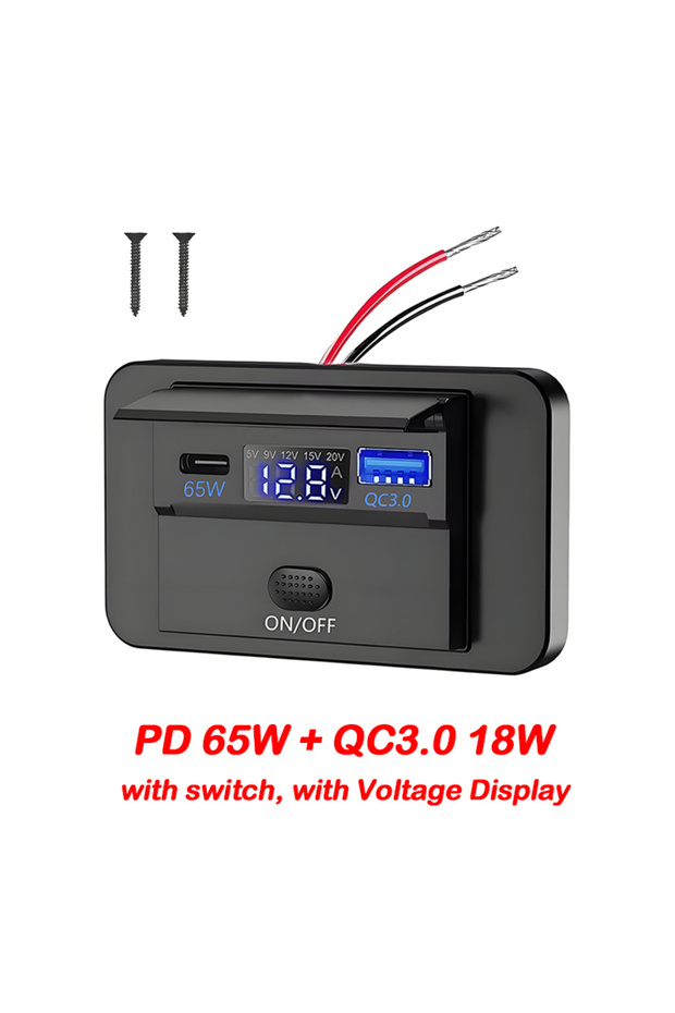شاحن لوحة G-83W-NEW بمنفذ USB-C بقوة 12 فولت ومحول شحن 18 واط QC3.0 USB-A و PD Type-C مع مفتاح تشغيل/إيقاف