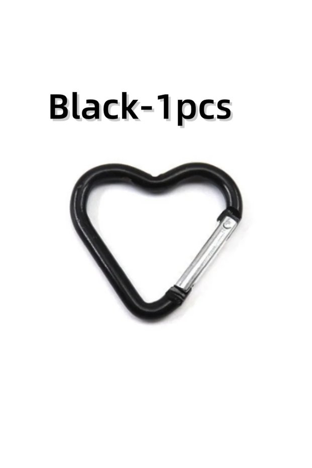 Black-1pcs Outdoor Carabiner Heart Shape Keychain Clip Aluminum Alloy Rings Climbing Clips Spring Sn