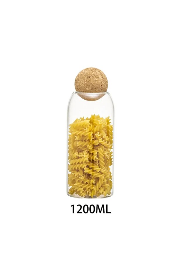 1200ml KEMORELA 1PC Storage Glass Jar Transparent Bottle With Ball Cork Lid, Tank Sealed Tea Dried F