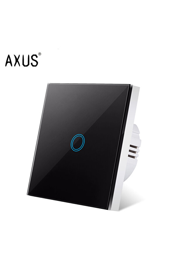 مفتاح لمس أسود أحادي الفتحة من AXUS EU يعمل بجهد كهربائي AC100-240V، لوحة إضاءة خلفية LED، زجاج كريستالي مقوى، مصباح جداري