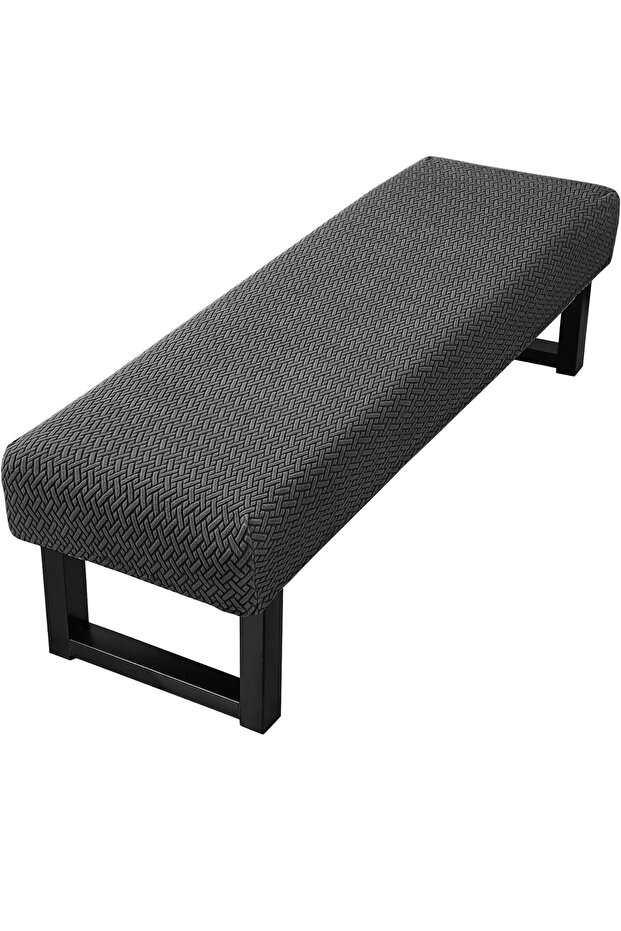 Dark Grey Stretch Jacquard Dining Bench Cover Living Room Anti-Dust Removable Bench Slipcover Washab