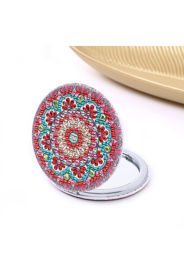 004 1pc/Set DIY Mandala Diamond Painting Mirror Compact Leather Portable Folding Mirrors for Women D