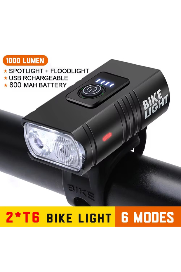مصباح دراجة BK02 قابل لإعادة الشحن T6 LED للدراجات الهوائية، 6 أوضاع، مصباح يدوي للدراجات الجبلية، مصباح أمامي للدراجات