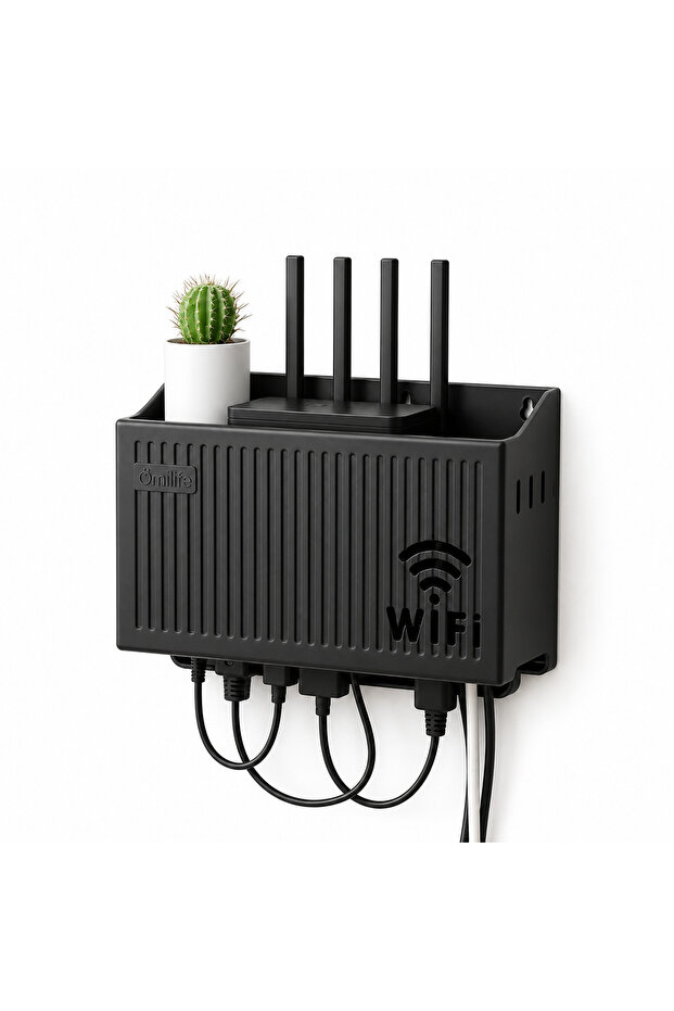Wall Mounted Wi-Fi Modem Storage Box Cable Organizer Router Shelf Organizer Black