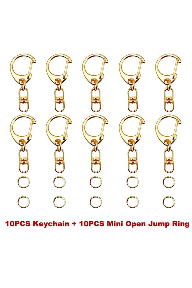 gold color 20pcs Metal D-shape Blank Keyring Keychain With Jump Ring Key Holder Rings Women Men DIY