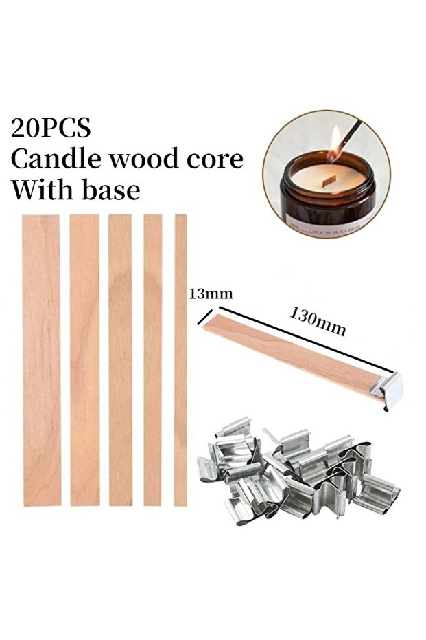 13mm 130mm 20pcs Wooden Candles Wick DIY Candle Making Kit Smokeless Candle Core with Clip Base Hand