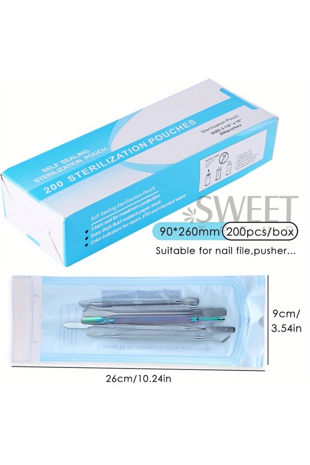 S322-90x260mm صندوق 200 قطعة/صندوق حقيبة تعقيم أظافر للاستخدام مرة واحدة ذاتية الغلق عبوة تخزين نظيفة معقمة
