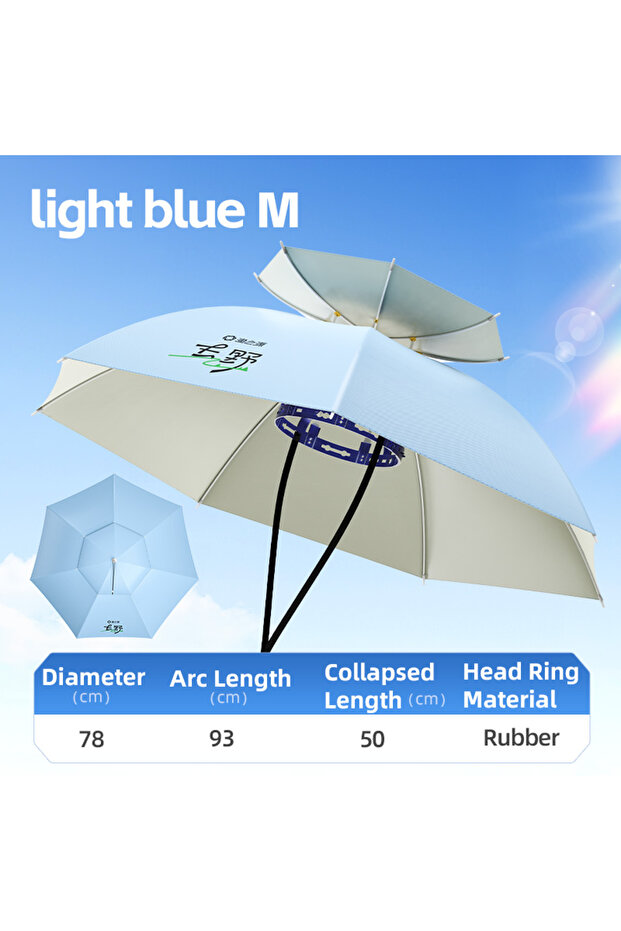 Light Blue-M Portable Folding Umbrella Hat UPF 50+ UV Protection Waterproof Hands-Free Gardening & F