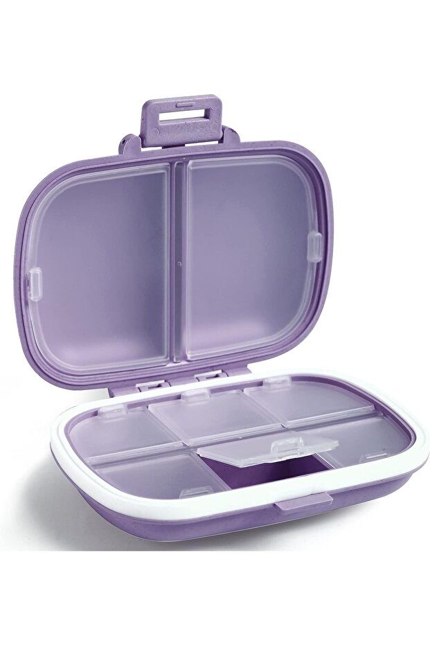 Purple Mini Portable 8 Grids Pill Box Travel Medicine Organizer Container Wheat Sealed Tablets Stora