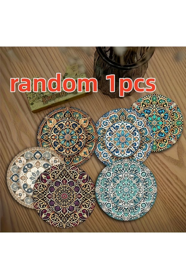 random 1pcs 6pcs 4in Colour 2D Moroccan Mandara Wooden Cup Mat Set Heat-Resistant Non-Slip Easy Clea