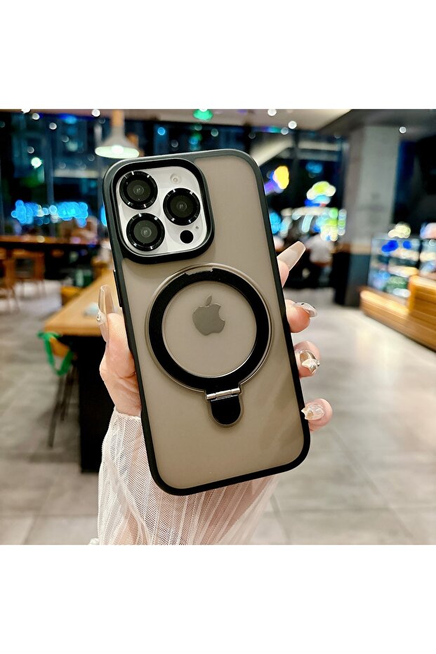 جراب حماية عدسة بلون أسود مطفي لهاتف iPhone 14 Pro HS-R2، مزود بحامل شحن مغناطيسي متوافق مع MagSafe.
