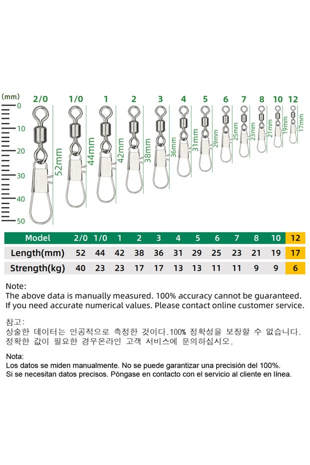 Size 12 DNDYUJU 50pcs Fishing Connector Rolling Swivel with Interlock Snap Stainless Steel Snap for
