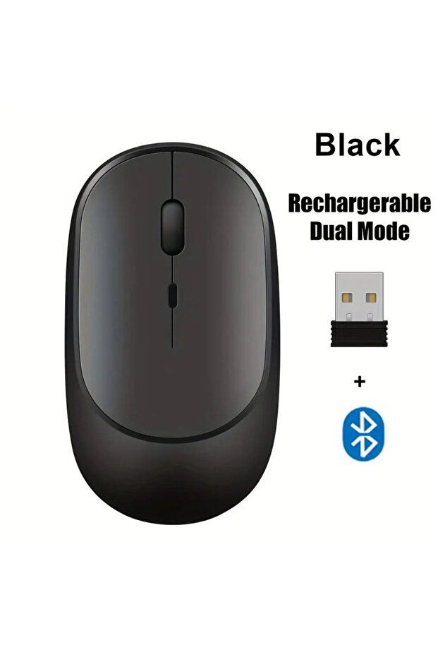 Black-A Wireless Mouse Rechargeable Mouse Dual Modes Bluetooth-compatible 2.4G USB Mice For Computer