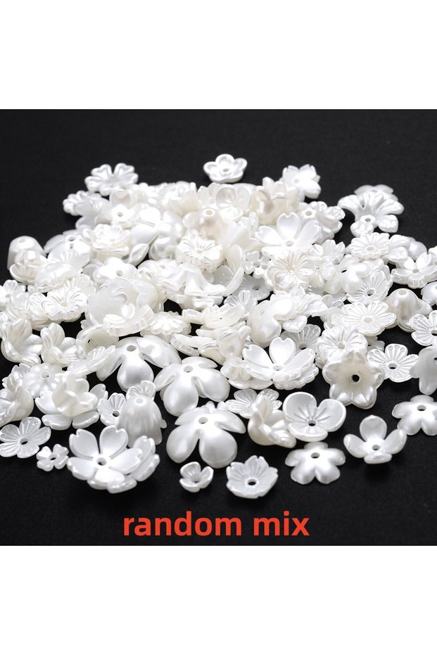 style 20 iYOE 100pcs 28 Style Flower Spacer Beads Imitation Pearl White Acrylic Flower Beads Caps Fo