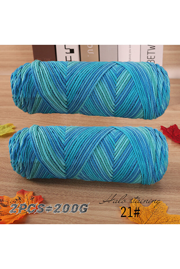21 Hu Lan 2 PCs Colorful 5-strand Dyed Milk Cotton Baby Sweater Yarn Self Woven Scarf Medium Thick H