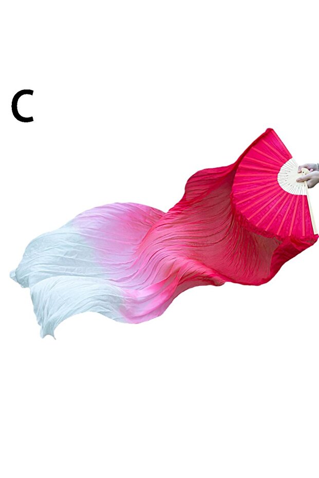 C 150cm Women Belly Dancing Fan Gradient Color Dancer Practice Long Imitation Silk Fans Dance Props.